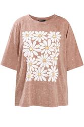 YOURS Curve Pink Acid Wash Boxy Daisy Print T-Shirt