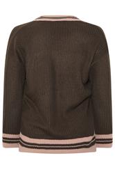 YOURS Plus Size Chocolate Brown Contrast Knitted Jumper | Yours Clothing 2