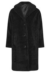 YOURS Plus Size Black Teddy Borg Midi Coat | Yours Clothing 5