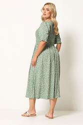YOURS Plus Size Sage Green Shirred Ditsy Floral Dress | Yours Clothing 2