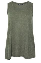 YOURS Curve Khaki Green Linen Vest Top