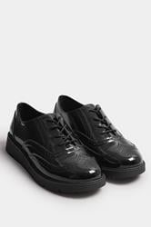 Black Patent Lace Up Brogue Flats In Extra Wide EEE Fit | Yours Clothing 2