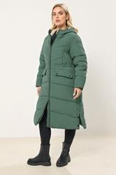 YOURS Plus Size Green Borg Hooded Padded Maxi Coat | Yours Clothing 1