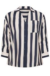 EVANS Plus Size Navy Blue & Cream Stiped Shirt | Evans 5