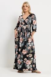 YOURS Plus Size Black Floral V-Neck Wrap Dress | Yours Clothing 3