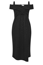 YOURS LONDON Plus Size Black Bardot Glitter Skater Dress | Yours Clothing 5