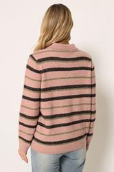 LTS Tall Women's Pink Stripe Knitted Polo Jumper | Long Tall Sally 2