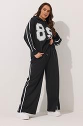 YOURS Plus Size Black Wide Leg Side Stripe Joggers | Yours Clothing 2