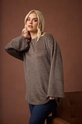 YOURS Plus Size Chocolate Brown Fluffy Knit Jumper | Yours Clothing 1