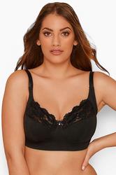 YOURS Plus Size Black Cotton Lace Trim Non-Padded Non-Wired Bralette | Yours Clothing 1