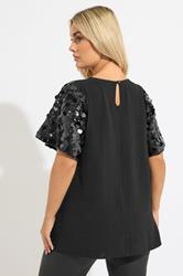 YOURS Plus Size Black Sequin Short Sleeve Blouse | Yours Clothing 5