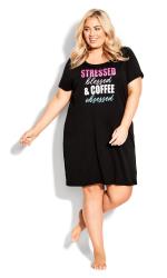 Print Black Scoop Neckline Sleep Shirt 1