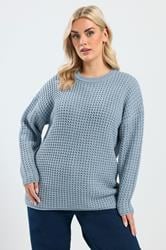 YOURS Plus Size Light Blue Waffle Knit Jumper | Yours Clothing 3
