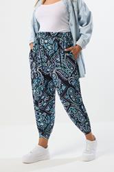 YOURS Plus Size Blue Paisley Print Harem Trousers | Yours Clothing 1