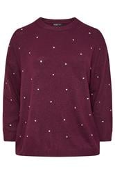 YOURS Curve Burgundy Red Diamante Embellished Jumper