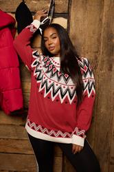 YOURS Plus Size Red Fairisle Knitted Jumper | Yours Clothing 1