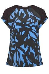YOURS Curve Blue Abstract Contrast Sleeve Top