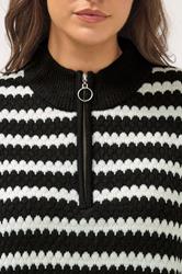 YOURS Plus Size Black Scallop Stripe Quarter Zip Jumper | Yours Clothing 5