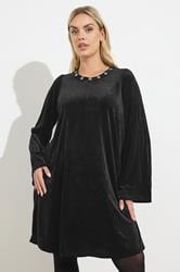 YOURS Plus Size Black Velour Embellished Shift Dress | Yours Clothing 3
