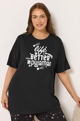 YOURS Plus Size Black 'Life Is Better In Pyjamas' Slogan Pyjama Top | Yours Clothing 3