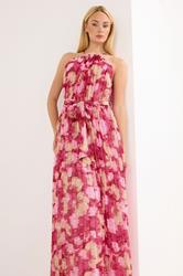 STAR Pink Blurred Abstract Metallic Pleated Dress | StarByJM 1
