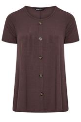 YOURS Plus Size Brown Ribbed Short Sleeve T-Shirt | Yours Clothing 5
