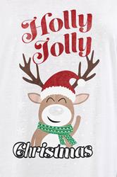 YOURS Plus Size White 'Holly Jolly' Glitter Novelty Christmas Top | Yours Clothing 4