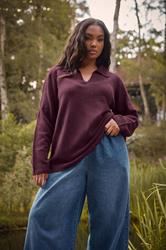 YOURS Plus Size Burgundy Red Collared Knitted Jumper | Yours Clothing 3