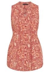EVANS Curve Rust Orange Print Pintuck Sleeveless Vest