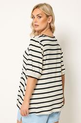 YOURS Plus Size Ivory White Stripe Puff Sleeve Top | Yours Clothing 2