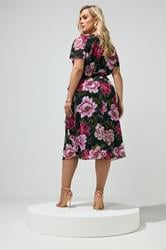 YOURS LONDON Plus Size Black & Pink Floral Wrap Dress | Yours Clothing 2