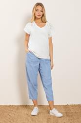 M&Co White Broderie V-Neck Cotton T-Shirt | M&Co  1