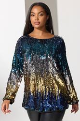 YOURS LONDON Plus Size Blue Bow Back Ombre Sequin Top | Yours Clothing 3