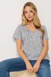 M&Co Navy Blue Floral Cotton Henley Top | M&Co 3