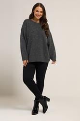 YOURS Plus Size Grey Embellished Front Jumper | Yours Clothing 1