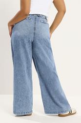 YOURS Plus Size Mid Blue Belted Wide Leg Jeans | Yours Clothing 2