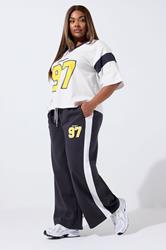 LIMITED COLLECTION Plus Size Navy Blue '97' Varsity Wide Leg Joggers | Yours Clothing 3
