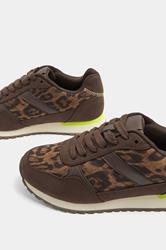 Brown Leopard Side Stripe Lace Up Trainer In Wide EEE Fit | Yours Clothing 4