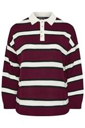 YOURS Plus Size Burgundy Red Striped Rugby Collar Jumper | Yours Clothing 6