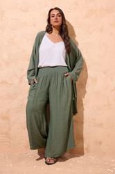 EVANS Plus Size Khaki Green Wide Leg Trouser | Evans 3