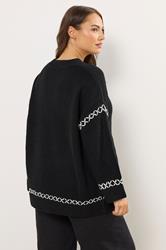 YOURS Plus Size Black Blanket Stitch Jumper | Yours Clothing 2