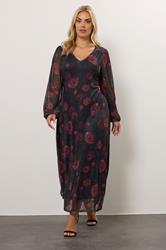 YOURS Plus Size Black Floral Mesh Maxi Dress | Yours Clothing 1