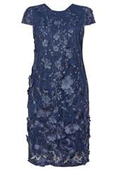 YOURS LONDON Curve Navy Blue Floral 3D Embroidered Shift Dress
