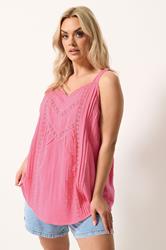 YOURS Plus Size Pink Crochet Insert Vest Top | Yours Clothing 3