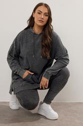 YOURS Plus Size Black Acid Wash Longline Hoodie | Yours Clothing 3