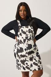 LIMITED COLLECTION Plus Size White Denim Cow Pinafore Dress | Yours Clothing 1
