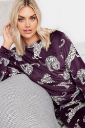YOURS Plus Size Burgundy Red Leopard Print Fleece Pyjama Set | Yours Clothing 4