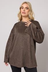 YOURS Plus Size Chocolate Brown Fluffy Knit Jumper | Yours Clothing 3