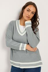 YOURS Plus Size Grey & White Knitted Tennis Jumper | Yours Clothing 3