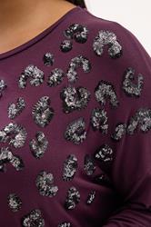 YOURS Plus Size Purple Leopard Sequin Long Sleeve Top | Yours Clothing 4